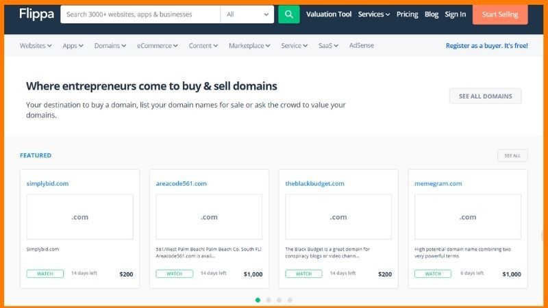 Flippa - Where entrepreneurs come to buy and sell domains