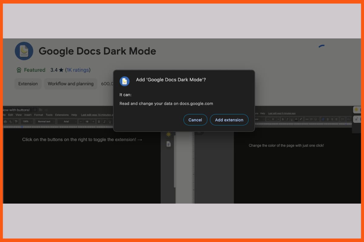 Google Docs Dark Mode - Add Extension