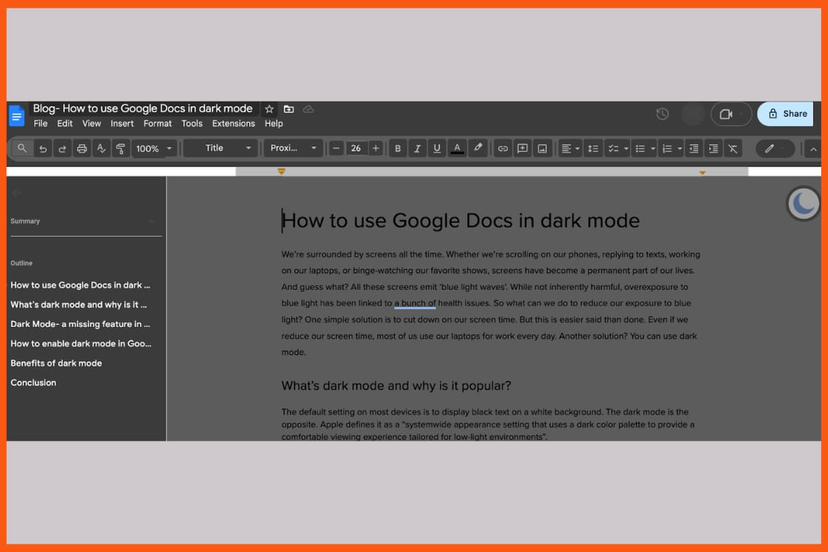 Google Docs Dark Mode