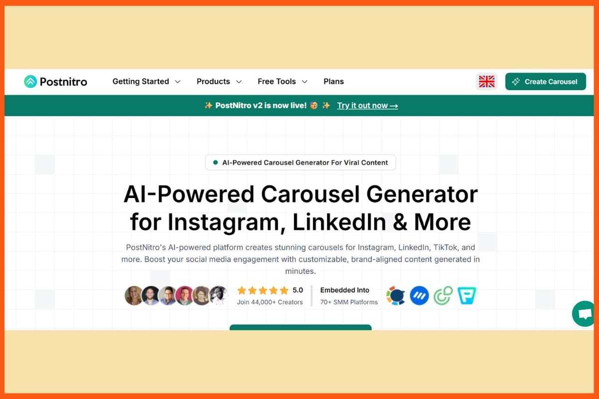 PostNitro - Best Text-to-Carousel AI Tools for Social Media