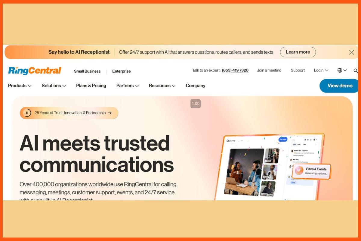 RingCentral AI Receptionist - Top AI Tools For Business Communication