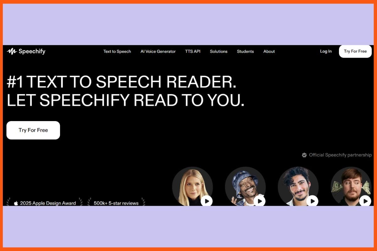Speechify - Best AI Tools for Voiceovers