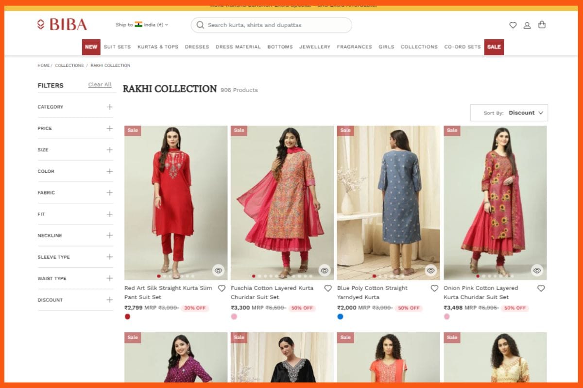 BIBA - Top E-commerce Platforms Offering the Best Raksha Bandhan Deals