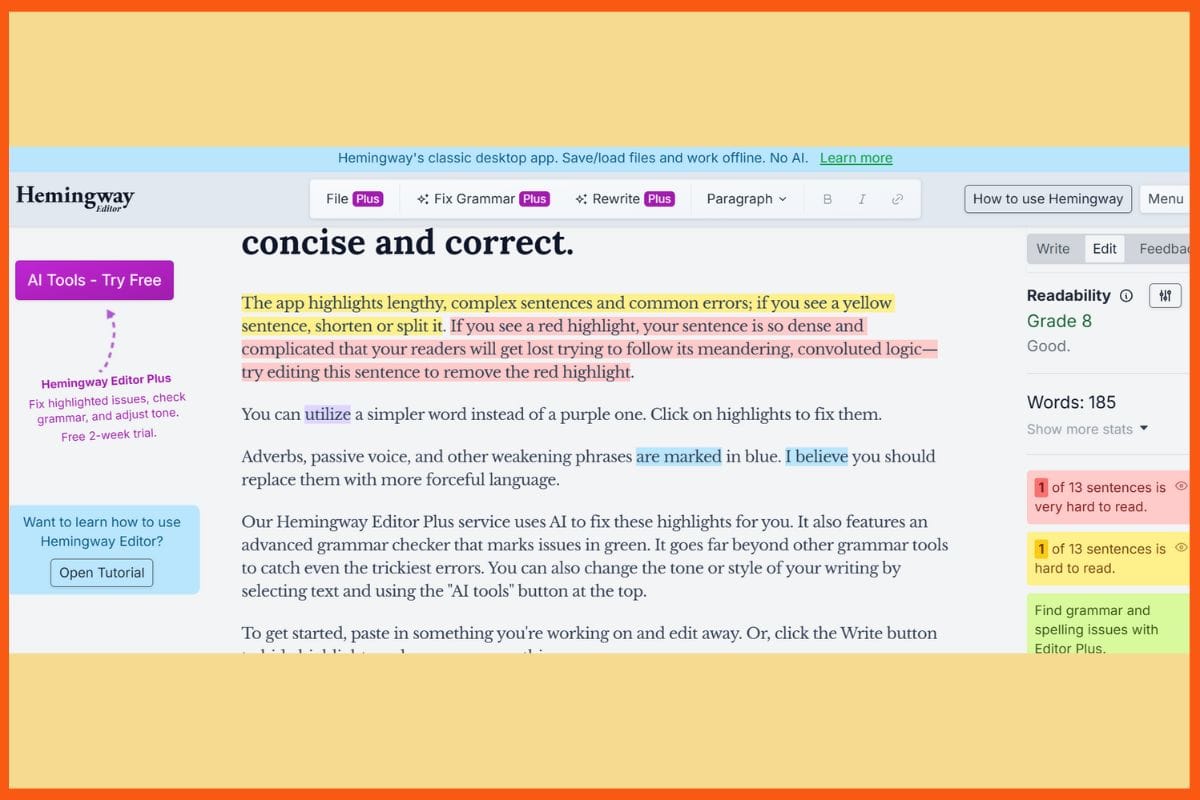 Hemingway Editor - Top AI Tools to Write Essays Faster and Smarter