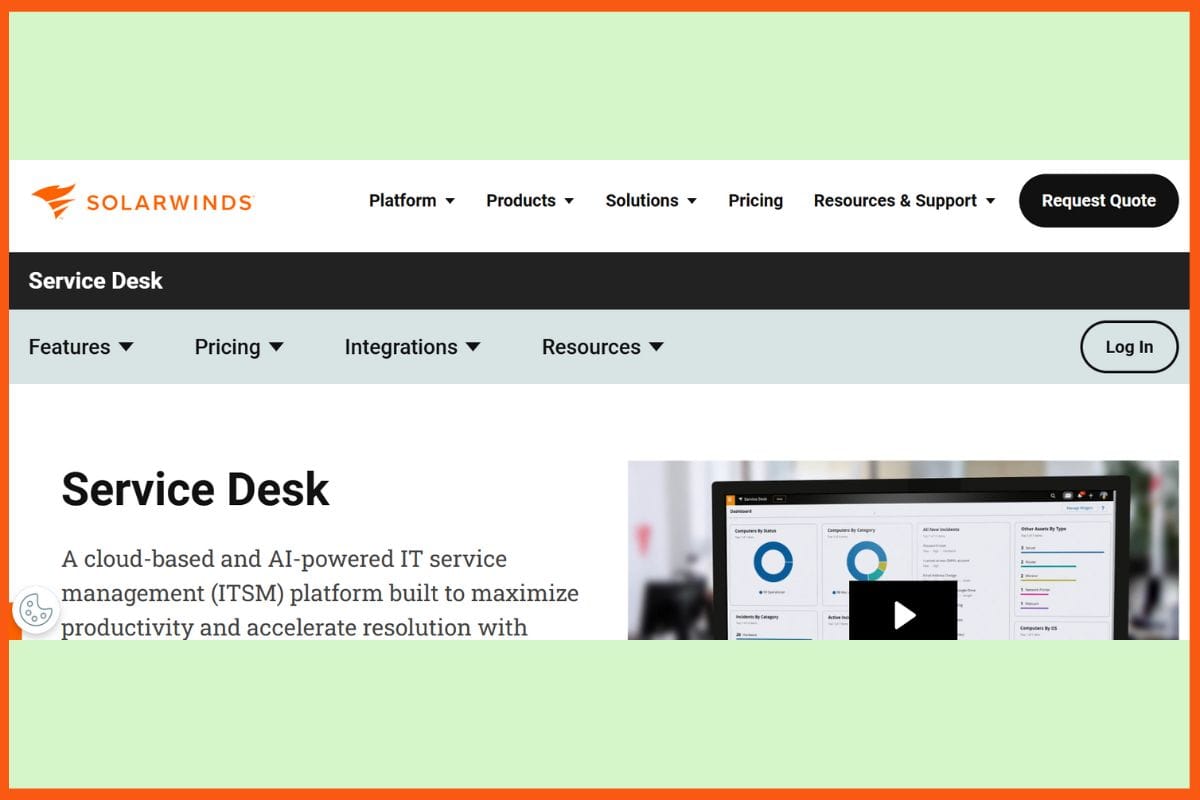 SolarWinds Service Desk - Best AI Ticketing System for Customer Support