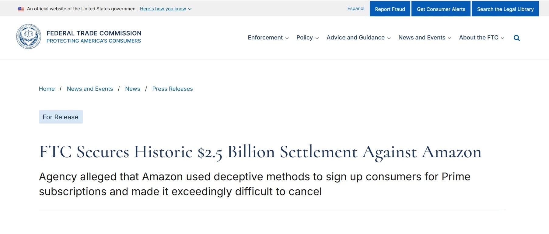 FTC official Press Release 