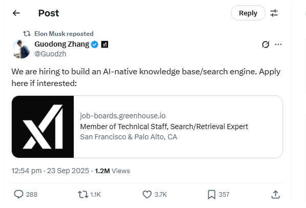 Elon Musk reposting the job posting