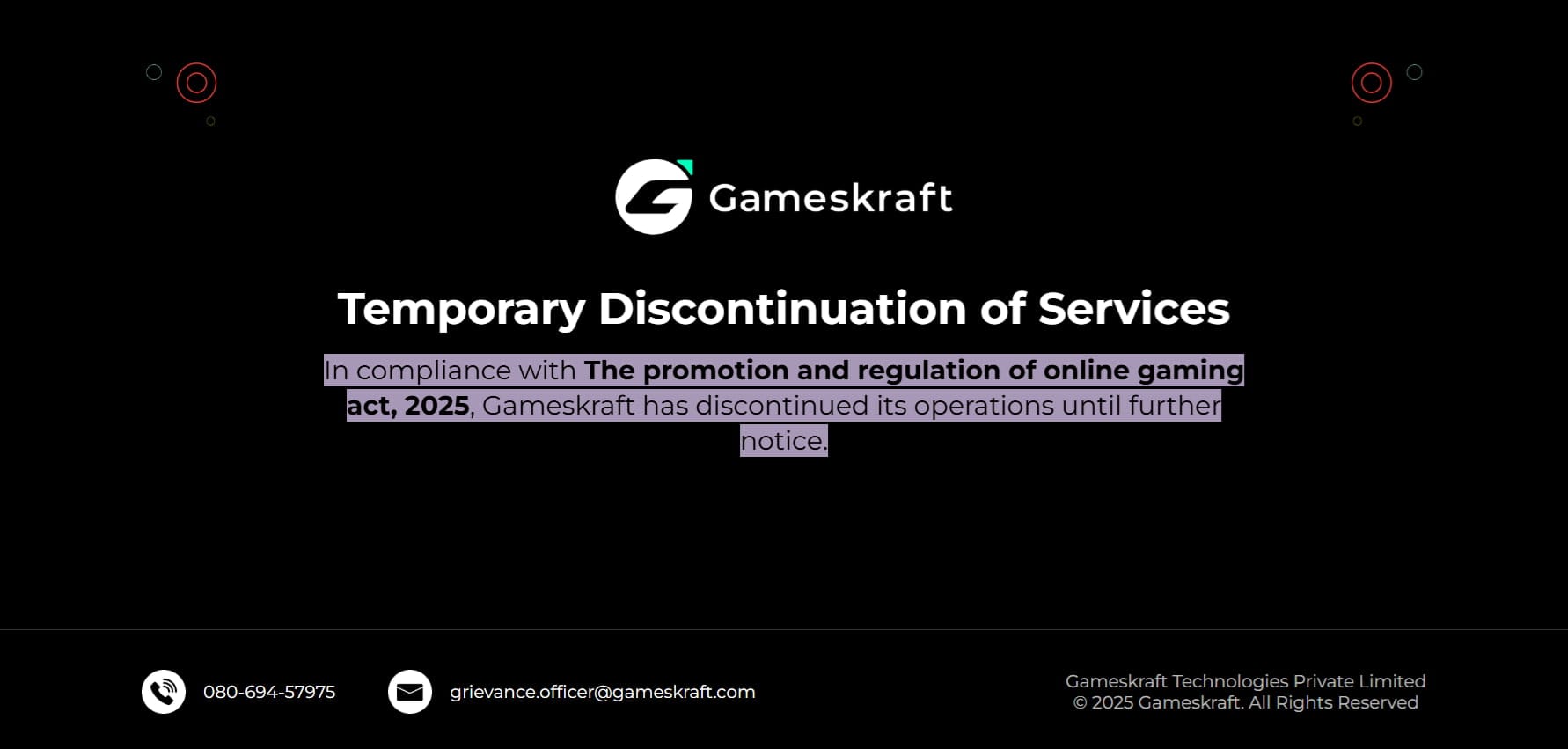 Gameskraft webite view right now