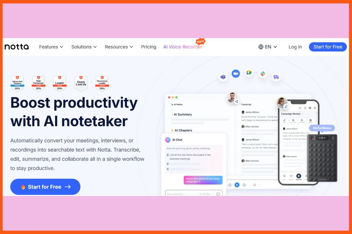 Notta - Best AI Meeting Assistants to Replace Note-Taking