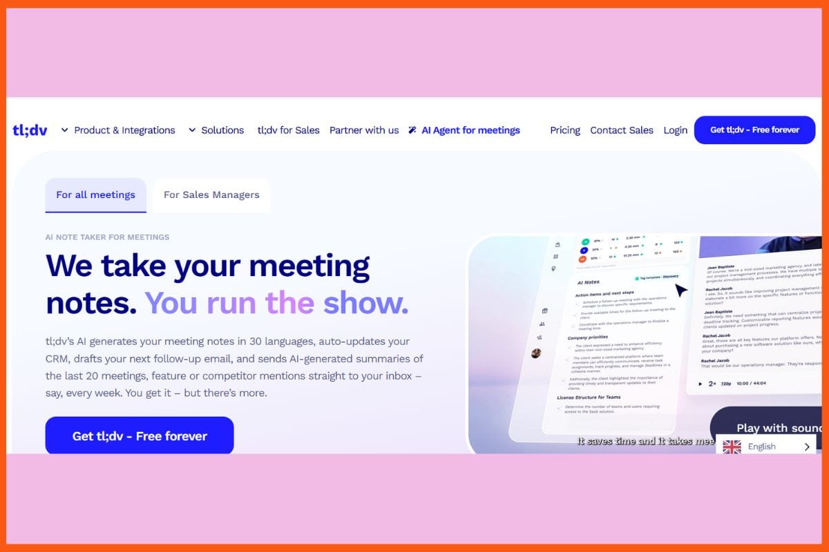 tl;dv - Best AI Meeting Assistants to Replace Note-Taking