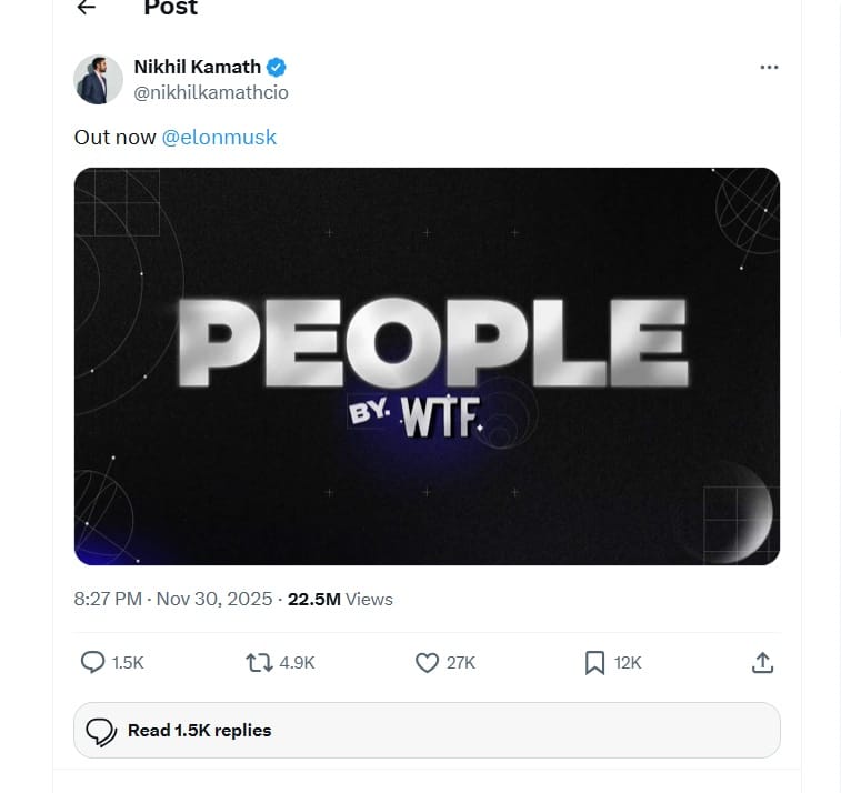 Image Credits - Nikhil Kamath's post on the platform 'X' 