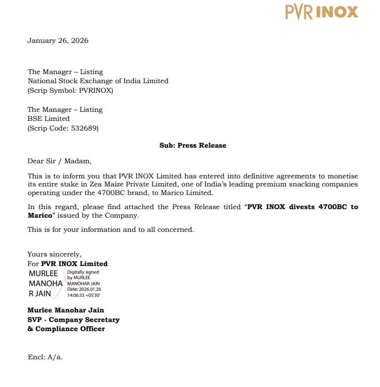 Official Press Release - Source BSE India