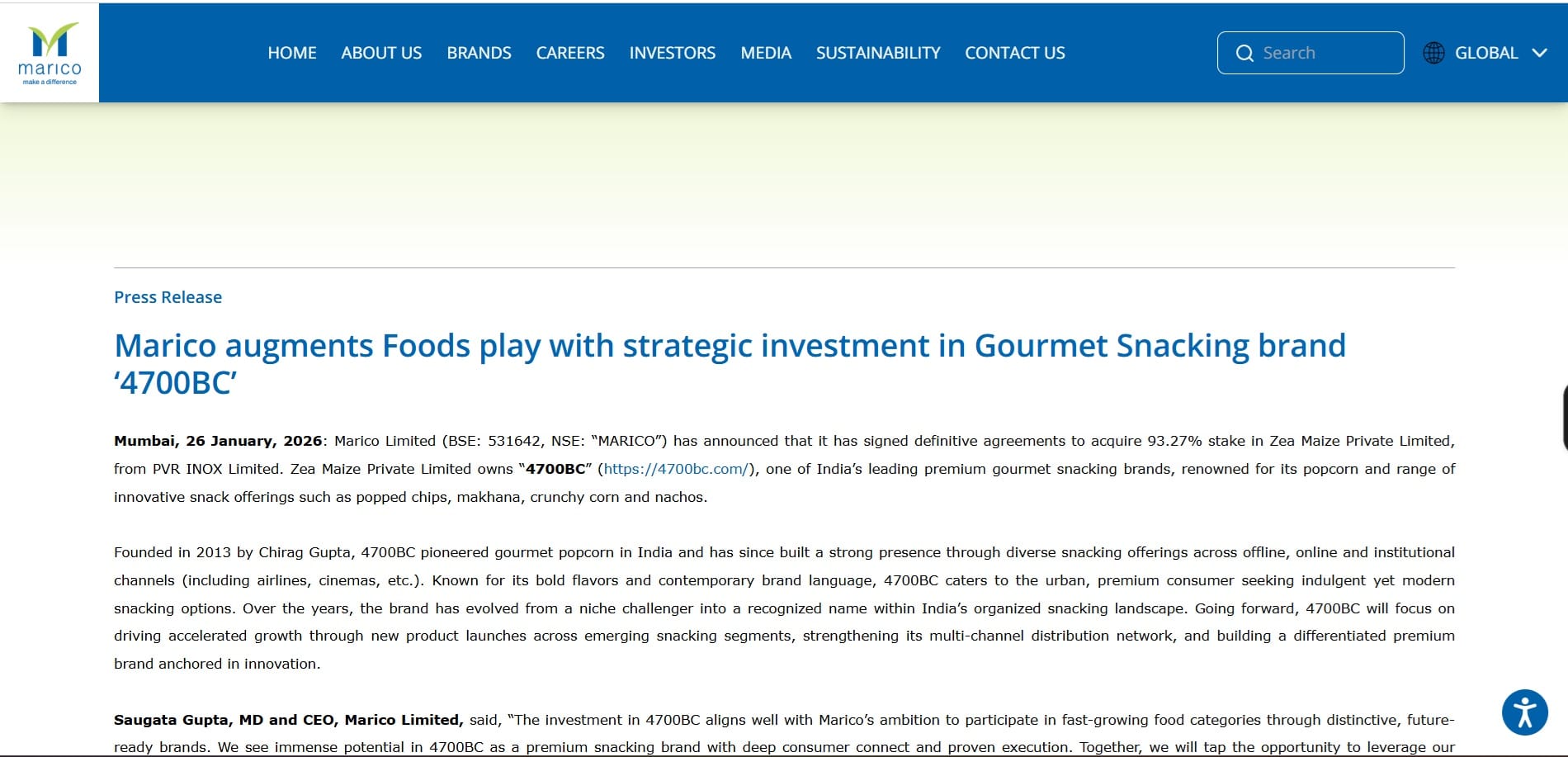 Image Source - Marico Media Page