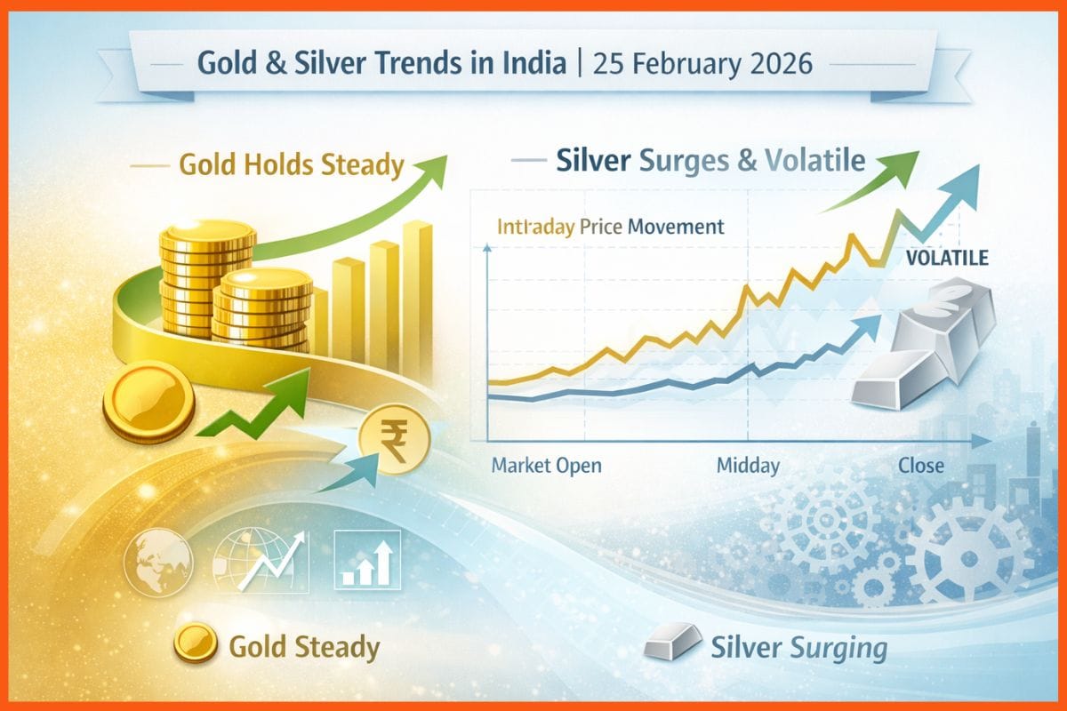 Gold Holds Steady While Silver Rises Nearly ₹7,000: Gold and Silver Prices in India End Mixed on 25 February 2026
