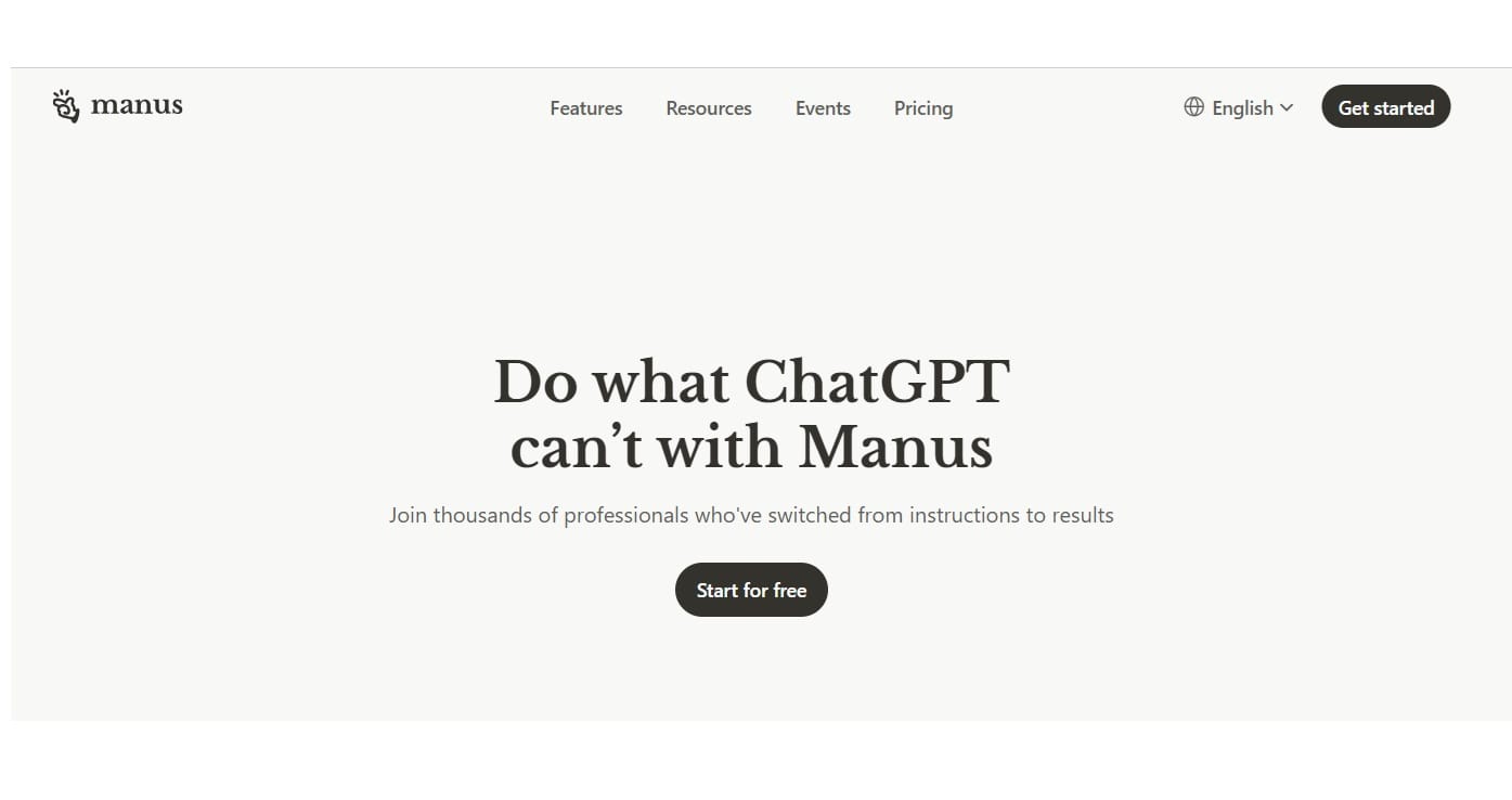 Manus AI openly claiming to be better than ChatGPT -  Image Credis - Manus AI website