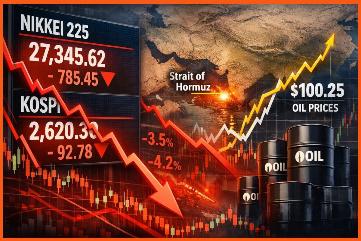 Asian Markets Crash as Iran War Escalates: Nikkei Plunges 3,000 Points, Kospi Drops 7% as Oil Surges Past $100