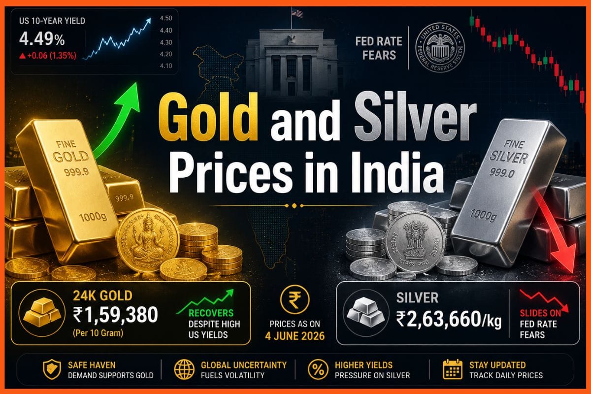 Gold and Silver Prices in India on 4 June 2026: Gold Recovers Despite US 10-Year Yield Hitting 4.49%; Silver Slides to ₹2,63,660/kg on Fed Rate Fears