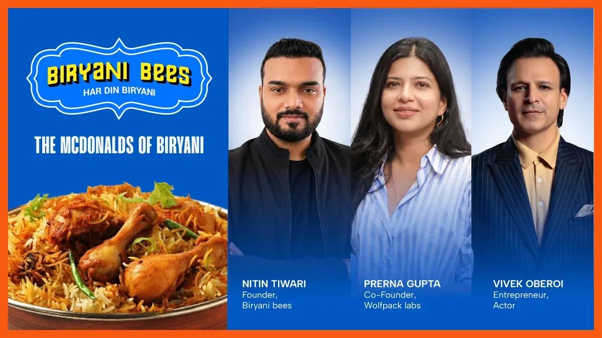 Biryani Bees founder Nitin Tiwari, Wolfpack Labs co-founder Prerna Gupta and investor Vivek Oberoi